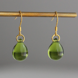 Vintage Green Bright Drop Gold Earrings