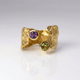 Rustic Gold Amethyst & Peridot Ring - (Adjustable)