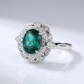 Vintage Emerald Silver Floral Ring - (Adjustable)
