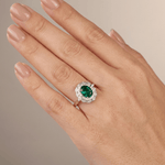 Vintage Emerald Silver Floral Ring - (Adjustable)