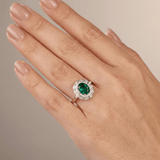 Vintage Emerald Silver Floral Ring - (Adjustable)