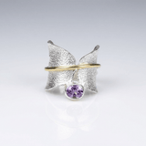 Butterfly Amethyst Silver & Gold Ring
