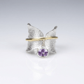 Butterfly Amethyst Silver & Gold Ring