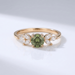 Green Peridot Gold Dainty Leaf Ring