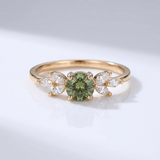Green Peridot Gold Dainty Leaf Ring
