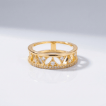 Crystal Crown Gold Band Ring - (Adjustable)