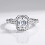 Emerald Cut Zirconia Silver Halo Ring