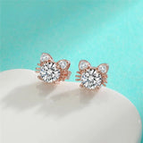 Moissanite Rose Gold Cat Stud Earrings in 925 Sterling Silver