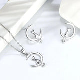 Moon & Cat Sterling Silver Stud Cat Earrings