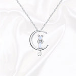 Moonstone Crescent and Cat Necklace