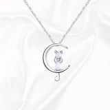 Moonstone Crescent and Cat Necklace