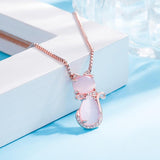 Pink Stone Lovely Cat Necklace with Zircon