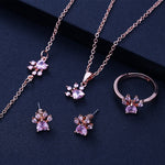Rose Gold Paw Jewellery Set – 4 Pieces with Zirconia Heart (Ring, Necklace, Earrings, Bracelet)