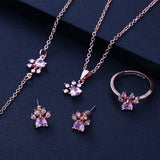 Rose Gold Paw Jewellery Set – 4 Pieces with Zirconia Heart (Ring, Necklace, Earrings, Bracelet)