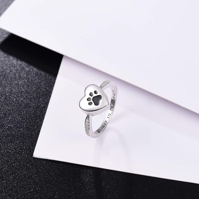 Love Heart Paw Print Urn Ring – Pet Memorial Cremation Jewellery